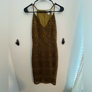 Olive green lace midi dress